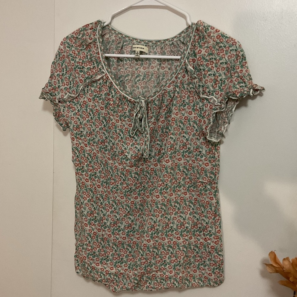 Max Studio Green and Red Floral Blouse